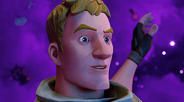 a close up of a cartoon character with his eyes closed and his hands outstretched .