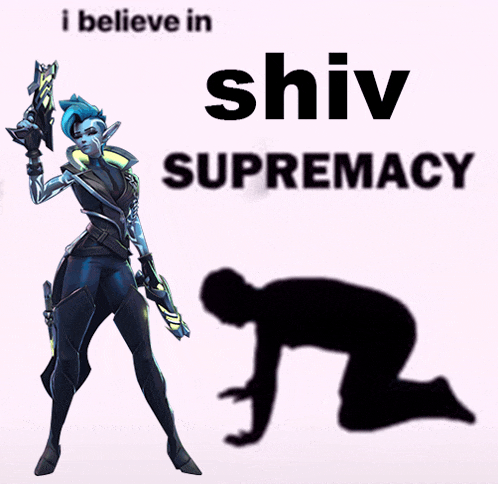 a poster that says i believe in shiv supremacy with a silhouette of a person kneeling down