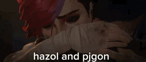 a man with red hair is covering his face with his hand and the words hazol and pjgon are written below him .