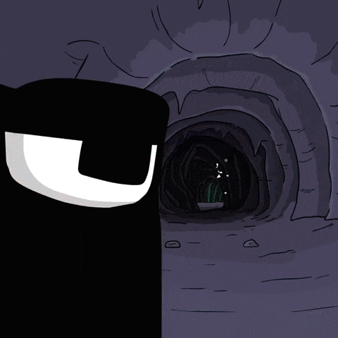a cartoon drawing of a cave with a cactus inside of it