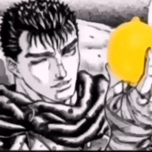 a black and white cartoon of a man holding a lemon .