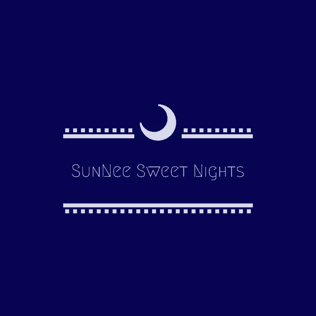 a blue background with the words sunnee sweet nights and a crescent moon