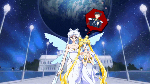 a couple of anime characters standing next to each other with a speech bubble that says " i love you "