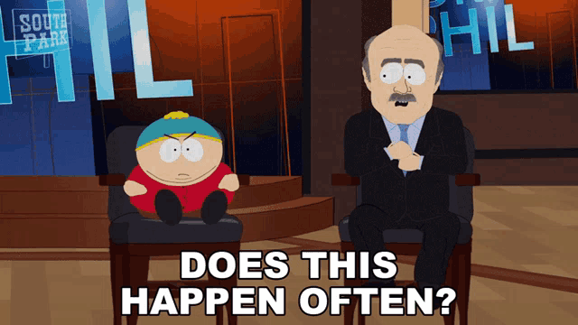 a cartoon of a man sitting next to another man with the words " does this happen often " on the bottom