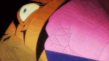 a close up of a cartoon character with a blue eye