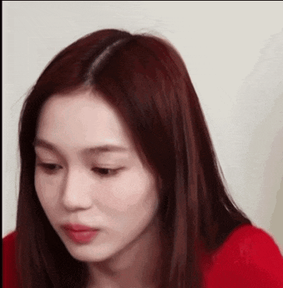 a close up of a woman 's face with red hair and a red shirt .