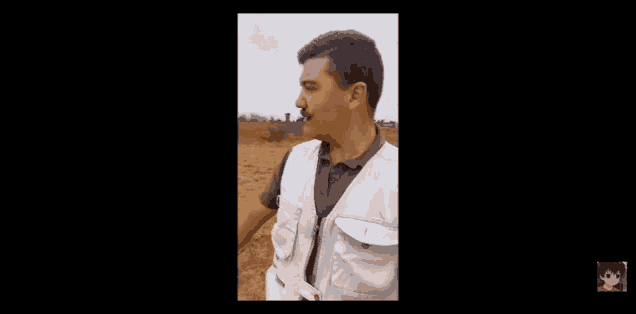 a man with a mustache is standing in a field wearing a vest .