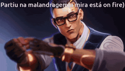 a man with glasses is holding a gun and the caption partiu na malandragem