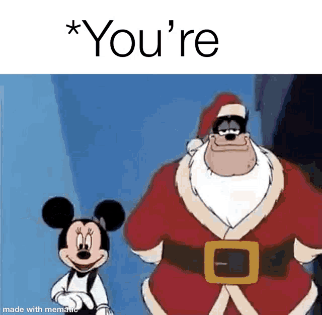 mickey mouse and santa claus are standing next to each other in a cartoon