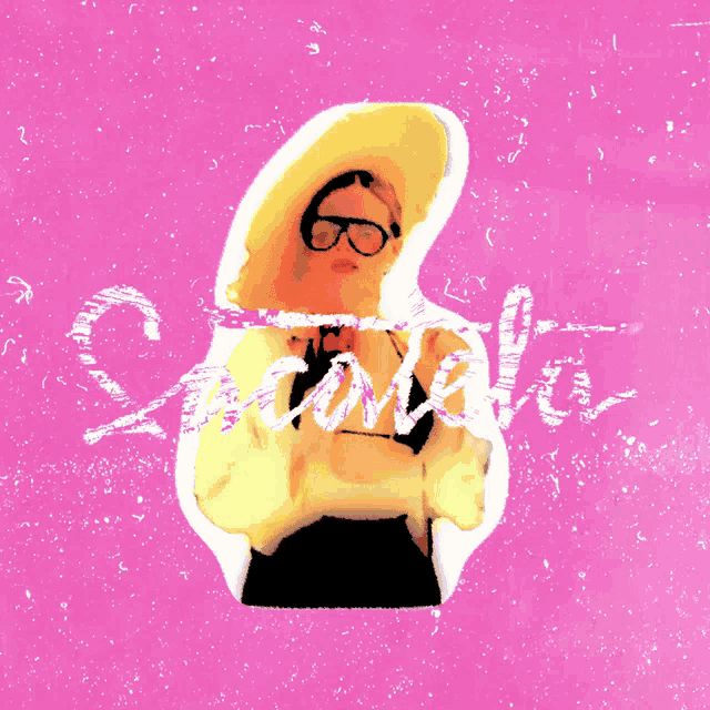a pink background with a woman in a bikini and the word sacraela written in white