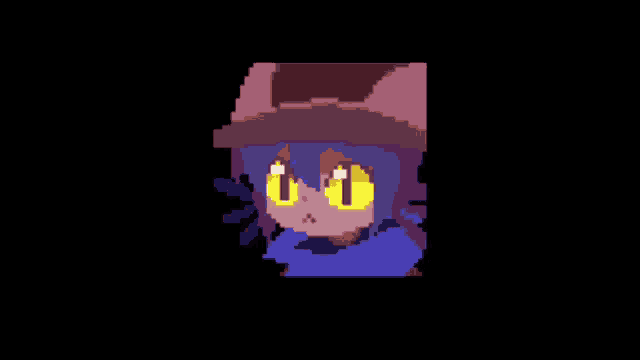 a pixel art of a girl with yellow eyes and a hat