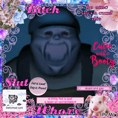 a picture of a man with a caption that says bitch be emo serve cunt die