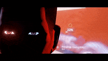 a close up of a person 's eyes with a percentage of 22