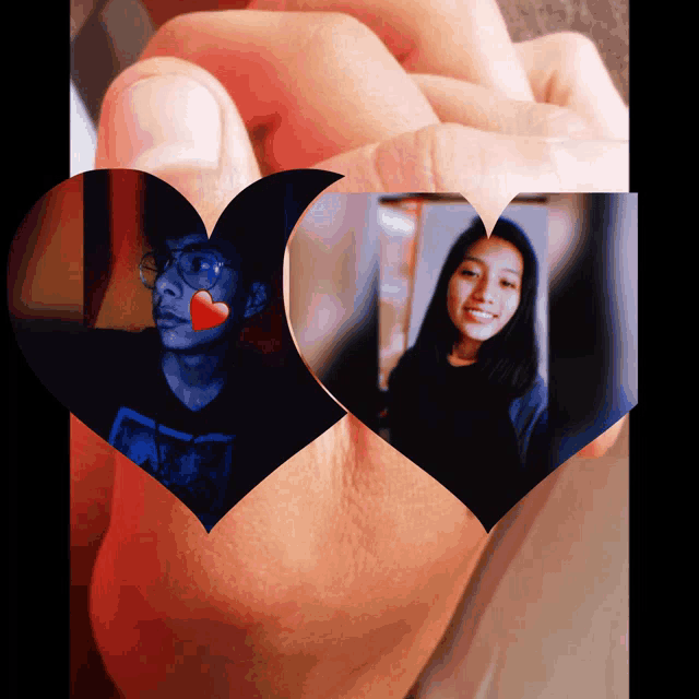 a man and a woman are holding hands in a heart shape
