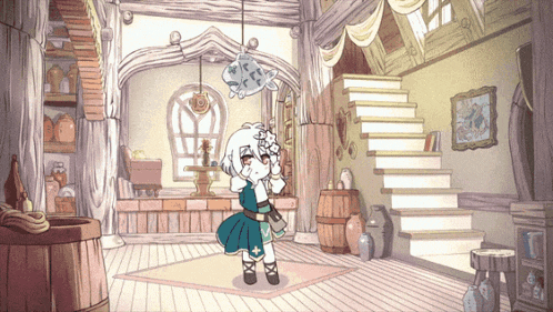 a drawing of a girl standing in a room