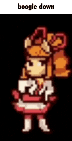 a pixel art drawing of a girl with the words boogie down above her