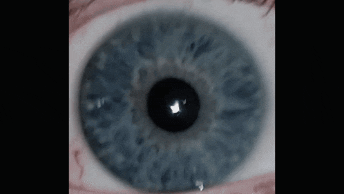 a close up of a person 's blue eye with a black pupil