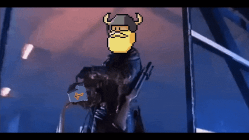 a pixel art of a viking holding a hammer