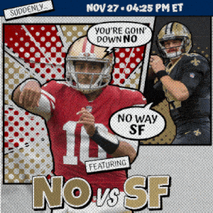 a poster for a football game between san francisco 49ers and new orleans saints