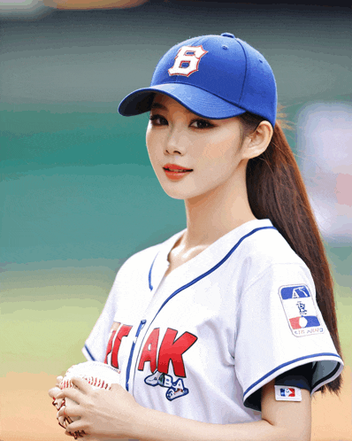 a woman wearing a baseball uniform that says fc ak