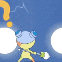 a cartoon character is holding a brush and a lightning bolt in the background