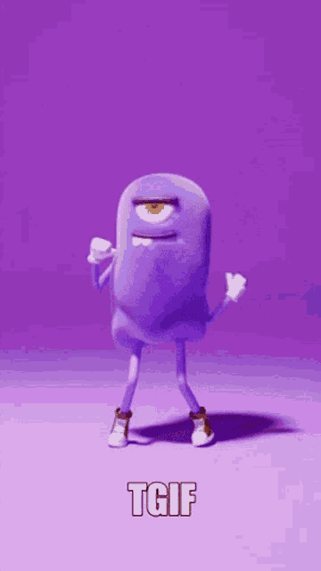a cartoon character is dancing on a purple background with the words `` tgif '' .