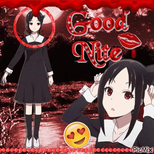a picture of a girl with the words good nite written above her