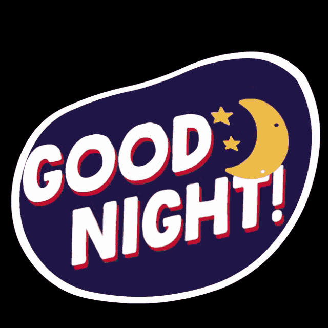 a sign that says good night with a crescent moon and stars