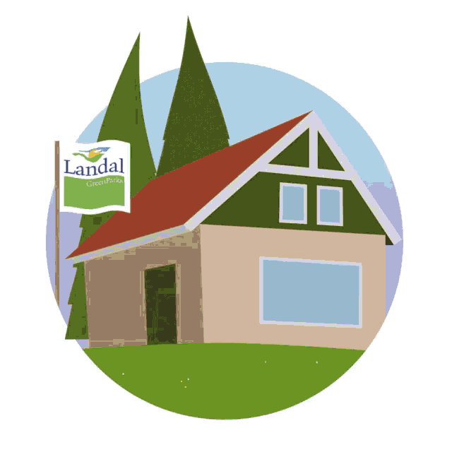 a cartoon illustration of a house with a sign that says landal