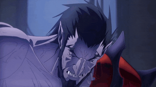 a close up of a cartoon character with a very angry expression on his face