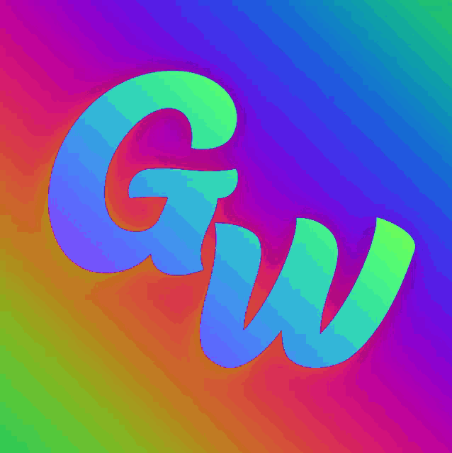 a rainbow colored background with the letter gw in the center