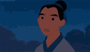 mulan from disney 's mulan is looking at the camera with a serious look on her face .