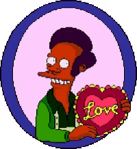 a cartoon character is holding a pink heart with the word love on it