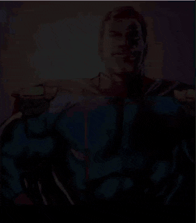 a pixelated drawing of a man in a blue superhero costume