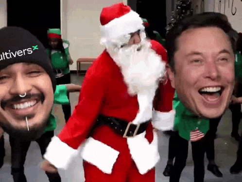 a man wearing a cultivars hat is standing next to a man in a santa suit