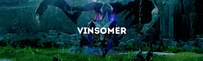 a purple light is coming out of a dragon 's mouth and the word vinsomer is visible .