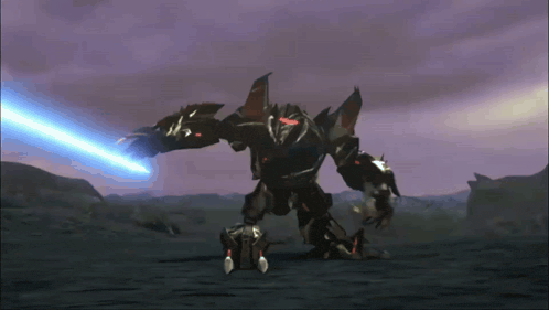 a robot with a light coming out of it 's mouth