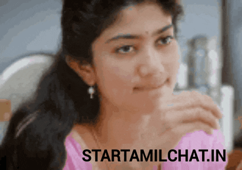 a woman in a pink shirt with the words starttamilchat.in behind her