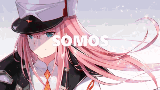a picture of a girl with pink hair and the word somos behind her