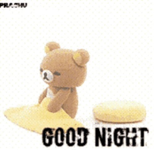 a teddy bear laying on a pillow with the words good night