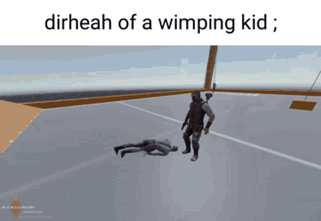 a screenshot of a video game with the words " dirheah of a wimping kid " at the top