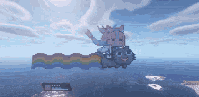 a pixel art of a girl riding on the back of a cat