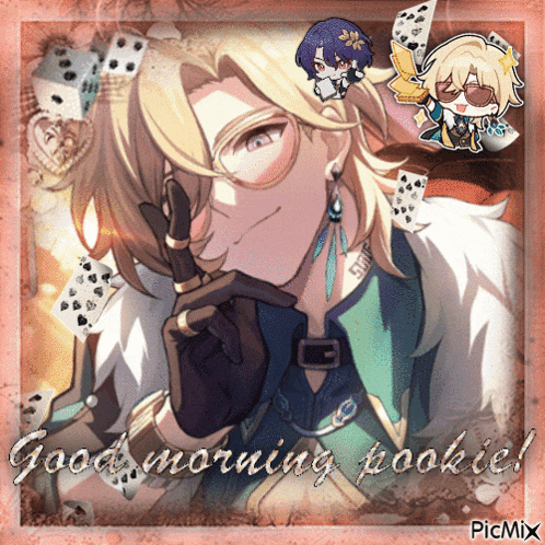 a picture of a man with glasses and the words " good morning pookie "