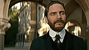 a man with a beard is wearing a suit and tie