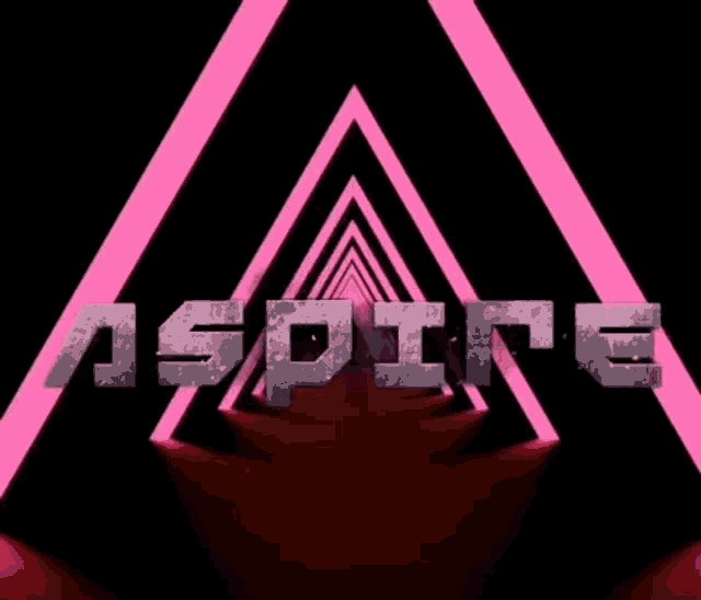 the word aspire is displayed in a tunnel of pink lights