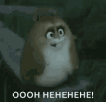 a hamster is laying down in the grass with the words ooh henehene written on the bottom .