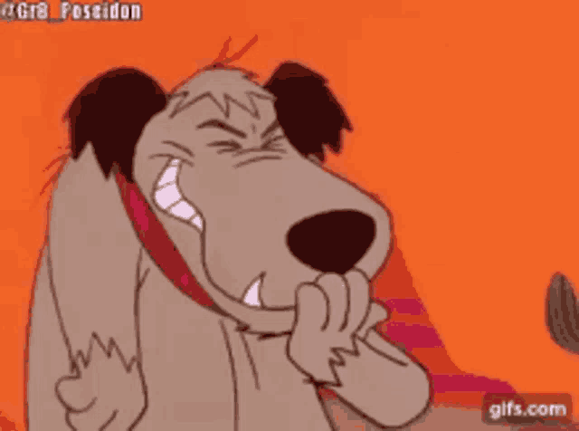 a cartoon dog with a scarf around his neck is covering his mouth