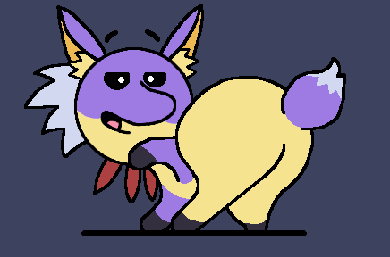 a pixel art of a purple and yellow fox