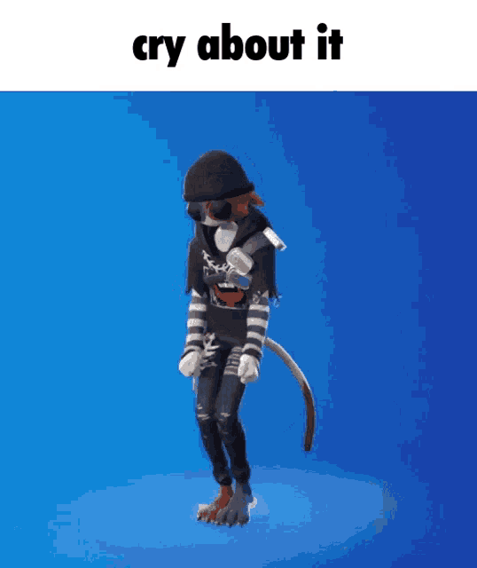 a cartoon character is dancing with the words cry about it below him