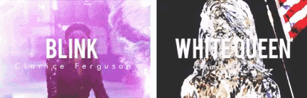 a poster for blink and white queen shows a man and a woman